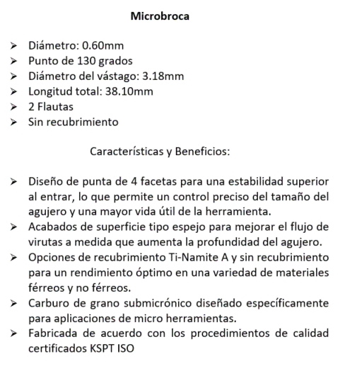 Microbroca ∅0.6mm (.0236´´), Carburo, 130° - KYOCERA/SGS - Imagen 2