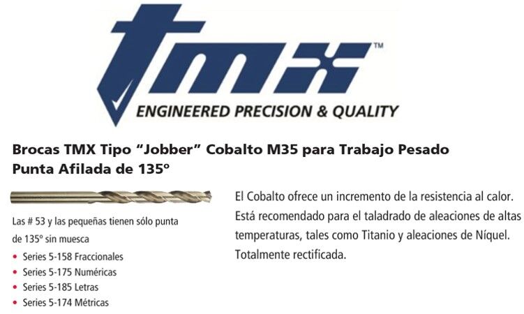 Broca Jobber 1.1mm(.0433´´) Coblato 135°, TMX - Imagen 2
